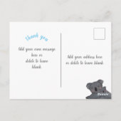 Baby zoon dank u koala blauw briefkaart (Achterkant)