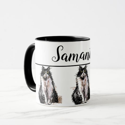 Baby Zwart Wit Tuxedo Kat Katten Whimsical Art Mok (Voorkant links)