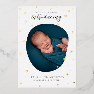 Babyaankondiging met Scripted-sterren Folie Uitnodiging