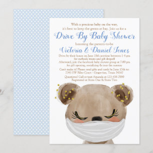 Babybeer met masker Drive By Baby Shower Kaart