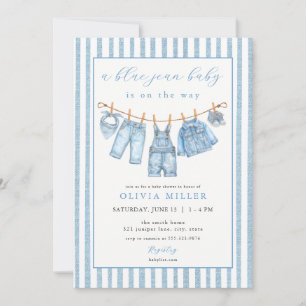 Babyblauw baby spijkerbaby shower waslijn denim kaart