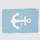 Babyblauw en wit anker monogram golfhanddoek (Horizontaal)