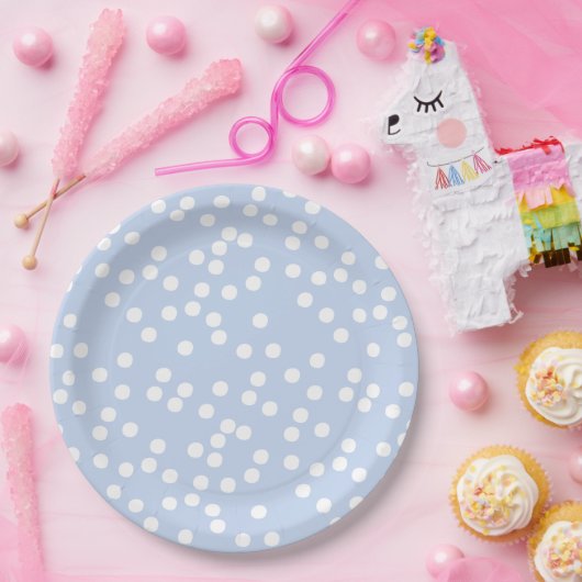 Babyblauw en witte Confetti / pokadots Papieren Bordje (Feest)