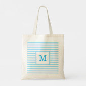 Babyblauw en witte strepen op maat gemonogrammeerd tote bag (Achterkant)