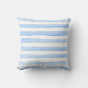 Babyblauw en Witte Waterverf Horizontale Striped Kussen