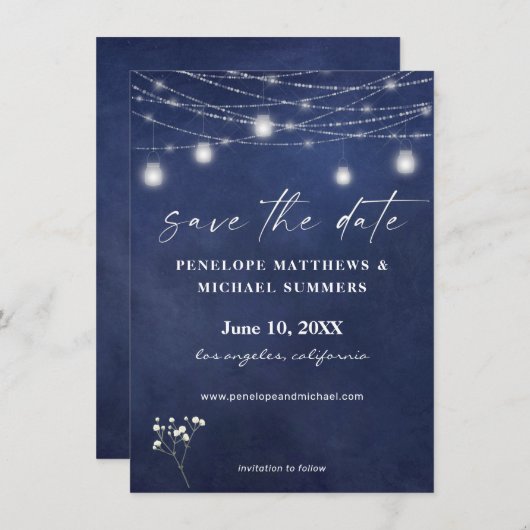 Babyblauw karton save the date (Voorkant / Achterkant)