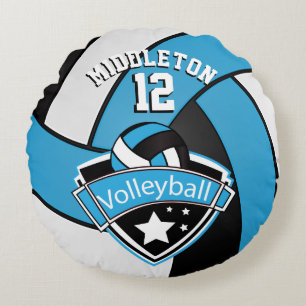 Babyblauw, wit en zwart — Volleybal personaliseren Rond Kussen