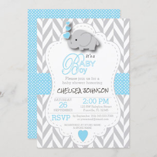 Babyblauw, wit grijs 🐘 Baby shower Kaart