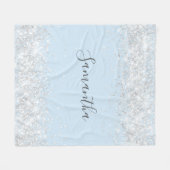 Babyblauw zilverglitternaamscript fleece deken (Voorkant (Horizontaal))