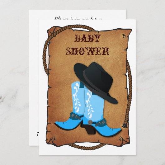 babyblauwe cowboylaarzen western baby shower kaart (Voorkant / Achterkant)
