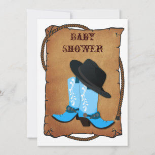 babyblauwe cowboylaarzen western baby shower kaart