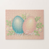 Babyblauwe en roze eitjes en lentemeel legpuzzel (Horizontaal)