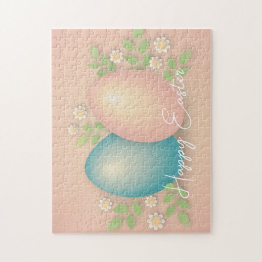 Babyblauwe en roze eitjes en lentemeel legpuzzel (Verticaal)