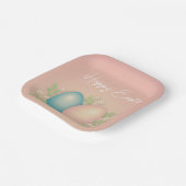 Babyblauwe en roze eitjes en lentemeel papieren bordje (Gebogen)