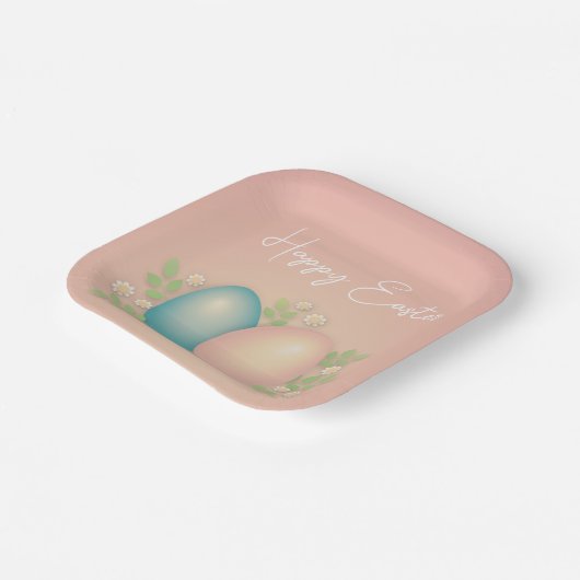 Babyblauwe en roze eitjes en lentemeel papieren bordje (Gebogen)