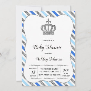 Babyblauwe en zilveren baby shower feest uitnodigi kaart