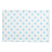 Babyblauwe kruisstiften op wit kussensloop (Achterkant)