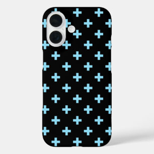 Babyblauwe polka kruist zwart iPhone 16 hoesje