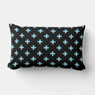 Babyblauwe polka kruist zwart kussen
