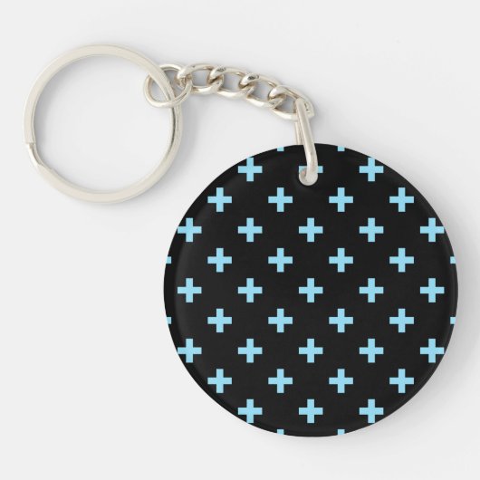 Babyblauwe polka kruist zwart sleutelhanger (Voorkant)
