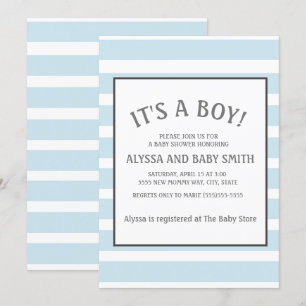 Babyblauwe witte gestreepte baby jongens douche kaart
