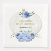 Babyblauwe witte groene bloemige witte pompoenen servet (Voorkant)