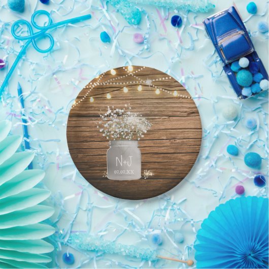 Babybloem in Rustic Mason Jar & Lights Papieren Bordje (Feest)