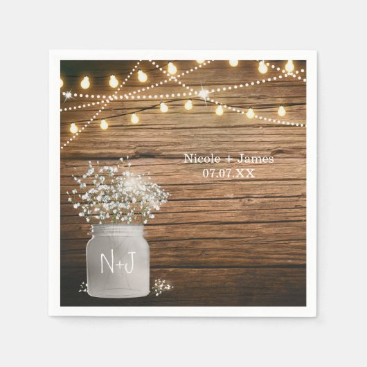 Babybloem in Rustic Mason Jar & Lights Servetten (Voorkant)