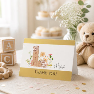 Babyblokken, beren en wilde bloemen bedankkaart