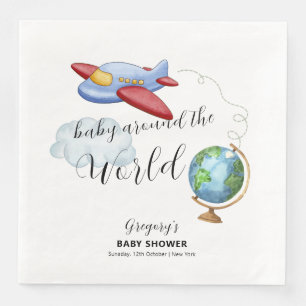 Babyborrel Kaart Wereld Rond Vliegtuig Jongen Servet