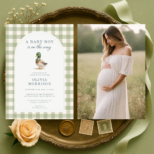 Babyborrel met foto wilde eend geruite kaart