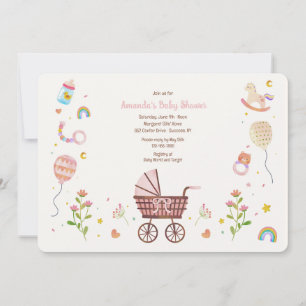 Babyborrel met vintage kinderwagen kaart