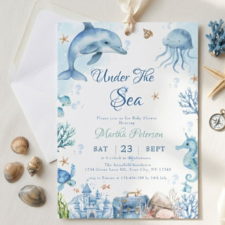 Babyborrel onder de zee met schelpenthema kaart