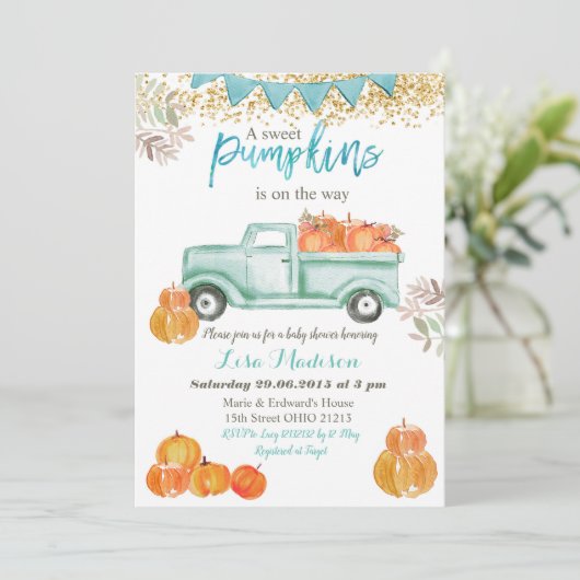 Babyborrel voor jongen Blauw Groen Mint Pompoen Kaart (Staand voorkant)