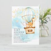 Babydieren Hot Air Ballon Ride Baby Boy Shower Kaart (Staand voorkant)
