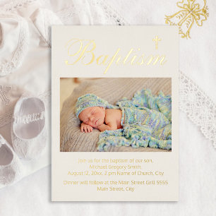 Babydoop foto religieus kruis folie uitnodiging