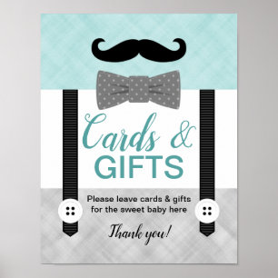 Babydouchekaarten en cadeaubordjes met munt grijs poster