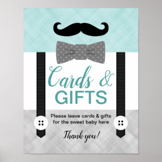 Babydouchekaarten en cadeaubordjes met munt grijs poster