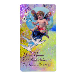 BABYFAIRY MET DUIVEN IN GLITTER violet geel Etiket