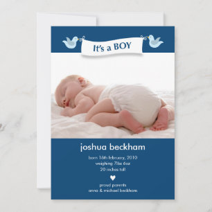 Babyfoto-aankondiging van geboorte met vogeltje ba aankondiging