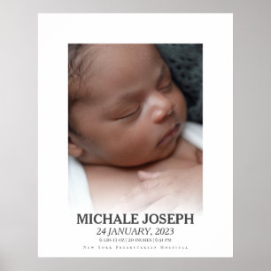 Babyfoto met statistieken   De dag dat je werd geb Poster