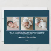 Babyfoto Moderne Geboorteaankondiging Diepblauw Feestdagenkaart (Achterkant)