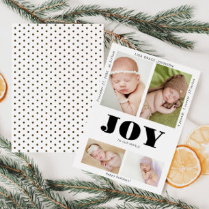 Babyfoto vreugde voor onze wereld fijne feestdagen feestdagenkaart