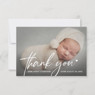 Babyfoto's kleine Dank je wel Hart Moderne Geboort Bedankkaart