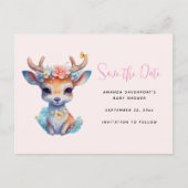 Babyhert met Gewei en Bloemen Bewaar de Datum Uitnodiging Briefkaart (Voorkant)