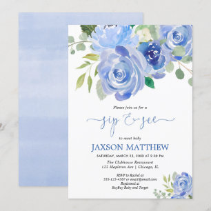 Babyjongen Sip en zie blauwe waterverven Kaart