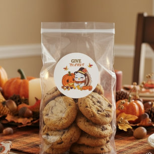 Babykalkoen en pompoen vieren Thanksgiving Ronde Sticker