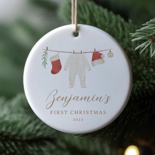 Babykleding Baby Stats Eerste Kerstmis Keramisch Ornament