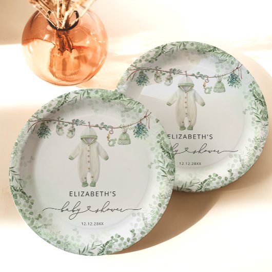 Babykleding Boho Eucalyptus Baby shower Papieren Bordje