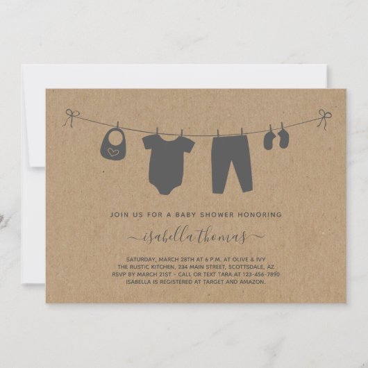 Babykleding op Clothesline Baby shower Invitation Bedankkaart (Voorkant)